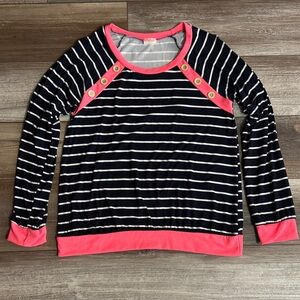 Pulse Navy and White Striped Top with Coral Trim